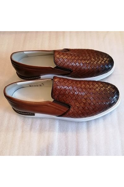 Butik Tülin Men's Genuine Cowhide Hand-Knitted Combination Lightweight Non-Slip Eva-Soled Loafer with Elastic Side