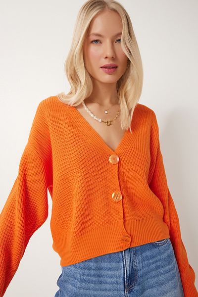 Lovelyİstanbul Πλεκτή ζακέτα με λαιμόκοψη V ORANGE LMX0066