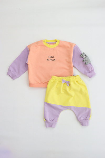 Pijamella طقم بدلة رياضية أساسية مطرزة للفتيات الصغيرات مكونة من قطعتين