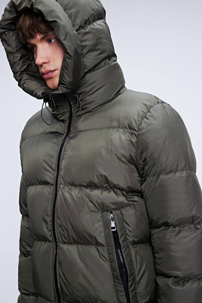 Hatemoğlu Haki Dinamik Fit Hakim Yaka Kapüşonlu Şişme Mont