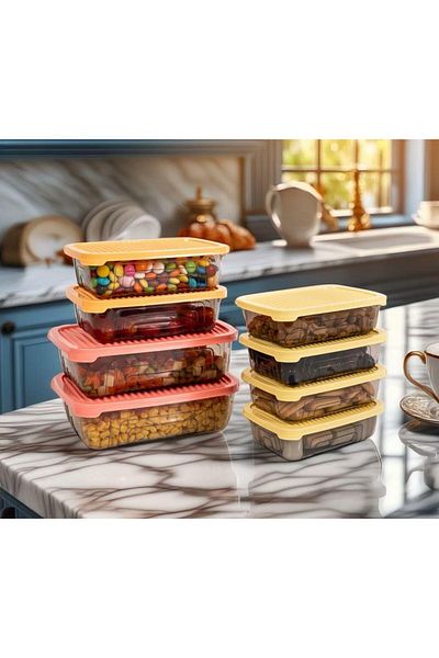 Herevin 8-Piece Rectangular Food Supply Storage Container Set-Colorful(Fits Microwave and Freezer)