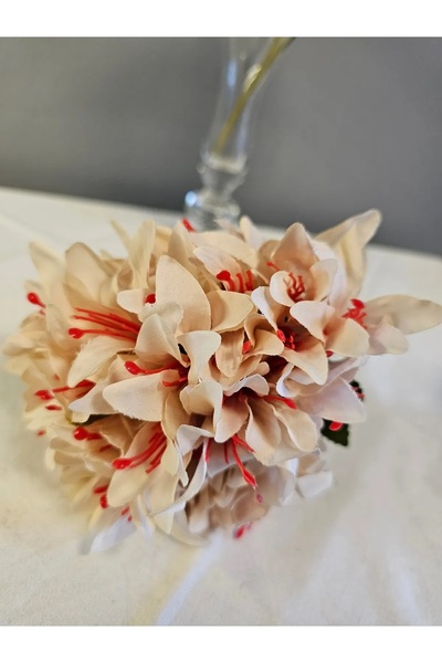 YAPAY ÇİÇEK DERYASI 5 Dallı KREM Çan Çiçeği 34cm El Buketi Vazo Aranjman Dekor Çiçeği 1 Adet