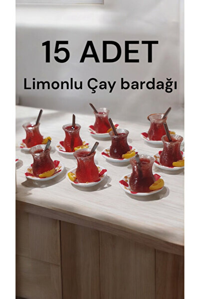 Minyatür Dünyam 15 Adet Minyatür Çay Bardağı - Tepsi Hediyeli, Limonlu, Şekerli, Sade Olarak Gönderilir.