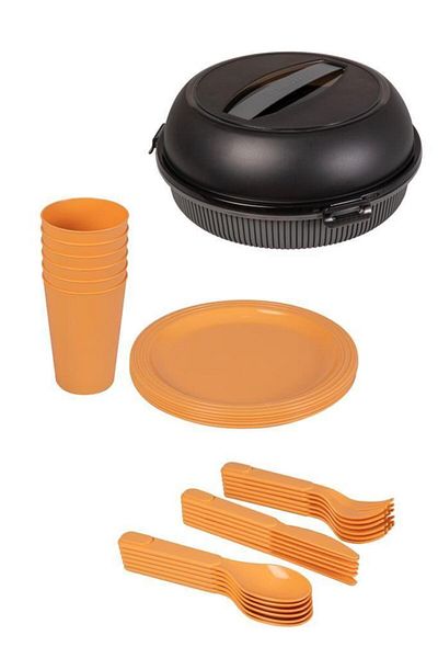 Herevin 32 Piece Picnic Set - Orange Gray, 6 Fork Knife Spoon Serving Plate and Cup