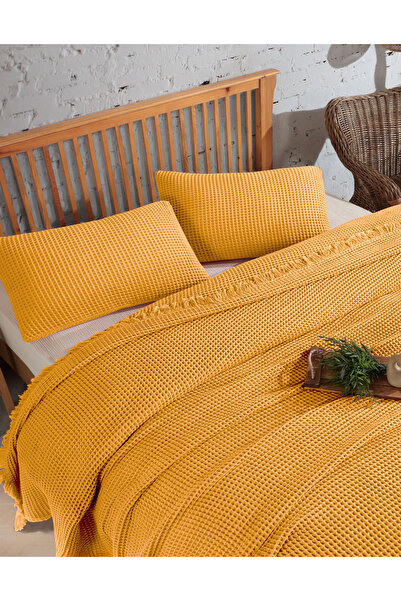 destinyhometex %100 Pamuk Waffle Çift Kişilik Yatak Örtüsü 220x240 Cm