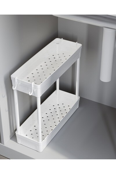 Sas Haus Multi-Purpose 2-Tier under Sink Organizer with Hanger Bathroom Closet Organizer Rack Stand