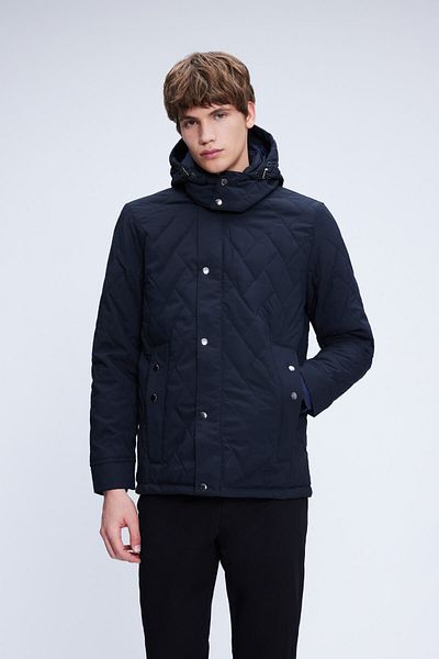 Hatemoğlu Παλτό με καπιτονέ με κουκούλα Navy Blue Dynamic Fit Judge Collar