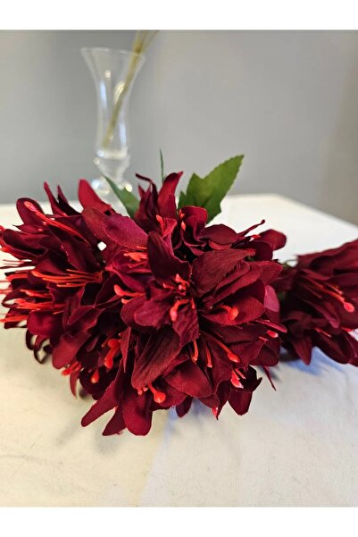 YAPAY ÇİÇEK DERYASI 5 Dallı BORDO Çan Çiçeği 34cm El Buketi Vazo Aranjman Dekor Çiçeği 1 Adet