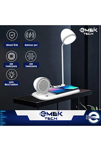 PİNK İTHALAT 3 İn 1 Masa Lambalı, Bluetooth Hoparlörlü, 15W Wireless Şarj Standı