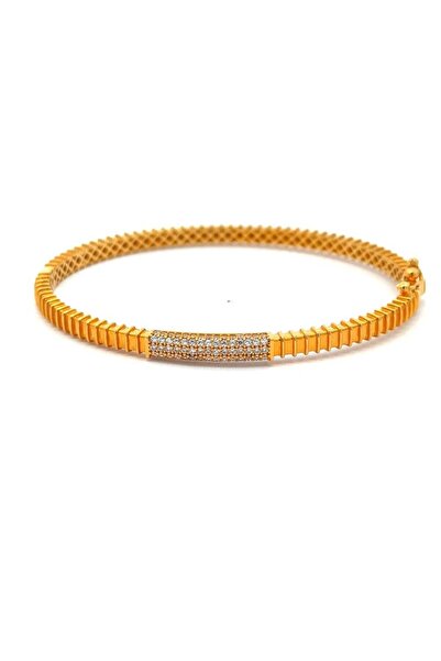 Altınöz Mücevherat Zirkon Taşlı Modern Tarz Şık Sarı Altın Kelepçe Bilezik