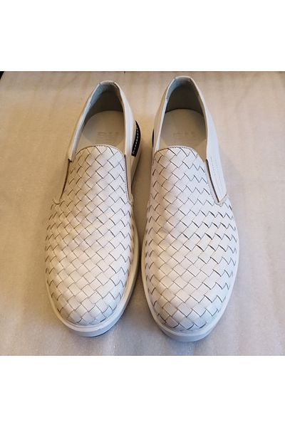 Butik Tülin Men's Genuine Cowhide Hand-Knitted Combination White Side Elastic Lightweight Non-Slip Eva Base Loafer