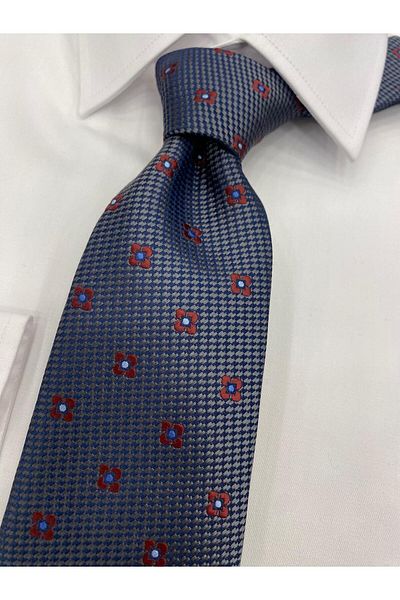 Cacharel Navy Blue Gray Tie with Woven Pattern
