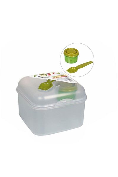 Herevin Transparent Salad Container with Fork and Sauce Pot and Lid