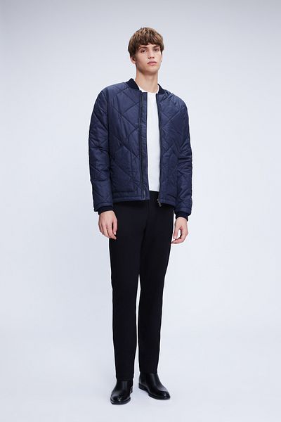 Hatemoğlu Μπλε Navy Dynamic Fit Bomber Collar Καπιτονέ παλτό