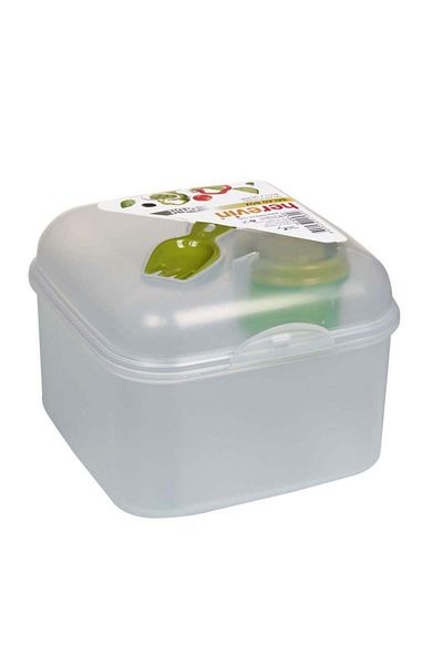 Herevin Transparent Salad Container with Fork and Sauce Pot and Lid