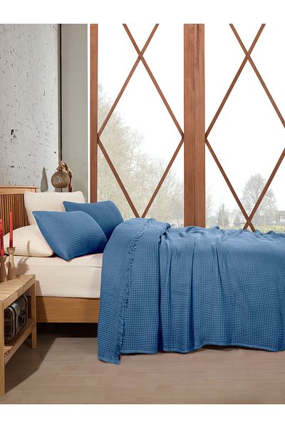 destinyhometex 100% памучно покривало за легло с вафла за двойно легло 220x240 см