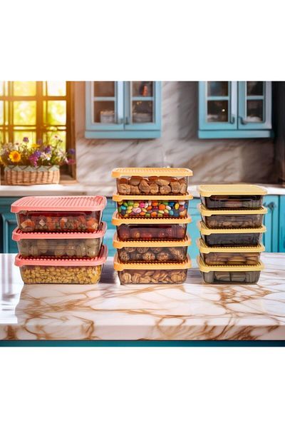 Herevin 13 Piece RectanGular Food Food Supply Set - Mixed Color (suitable for Microwave and Freezer)