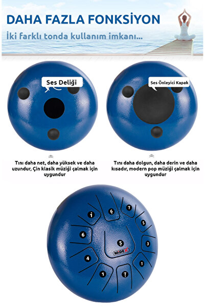 Midex TD-1211BL Çelik Dil Davul Handpan 12 İnç 11 Ton Steel Tongue Drum Full Set