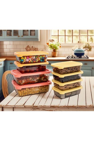 Herevin 8-Piece Rectangular Food Supply Storage Container Set-Colorful(Fits Microwave and Freezer)