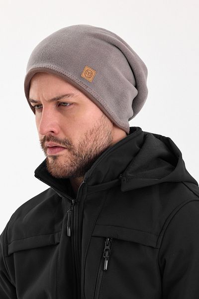 Butikgiz Men's Gray Fleece Outer, Brown Cotton Inside, Double Color Double Layer Foldable Soft Beanie