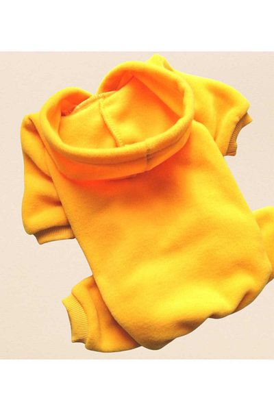 PATİBÖR Yellow Fleece 100% Cotton Fabric Dog Outfit Hooded Jumpsuit