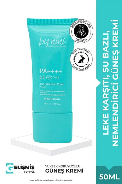 By Nini New Generation Spf 50+ Pa++++, Water Based and Anti-Blemish Sunscreen, 50 ml