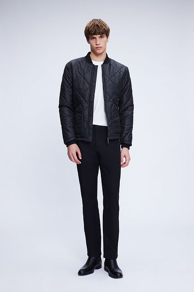 Hatemoğlu Μαύρο καπιτονέ παλτό Dynamic Fit Bomber Collar
