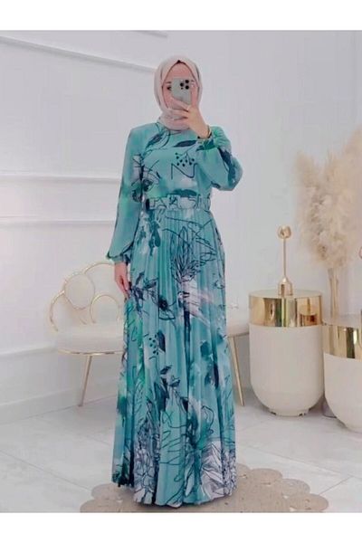 FRESH FASHION Patterned Lycra Satin Hijab Dress Does Not Show Inside