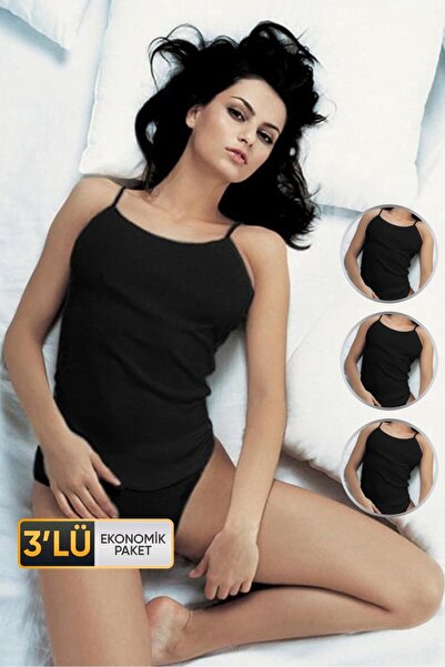 Çift Kaplan Kadın Satenli Ince Askılı Siyah Atlet 210 3'lü Ekonomik Paket