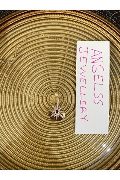 ANGELSS JEWELLERY قلادة ذهبية مرصعة بحجر الزركون وحجر الفوشيا (قلادة ذهبية مو...
