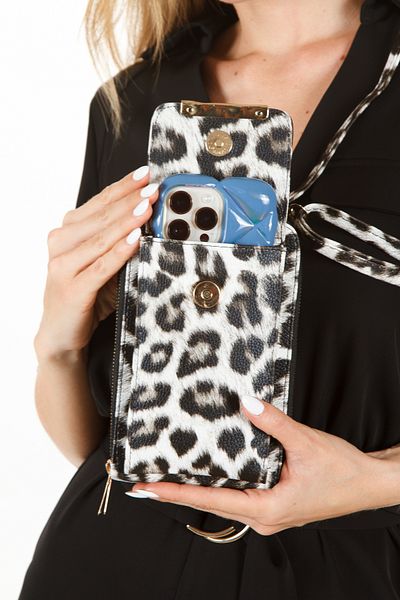 Newish Polo Geantă de mână și de umăr pentru femei, din piele de căprioară leopard, Bella