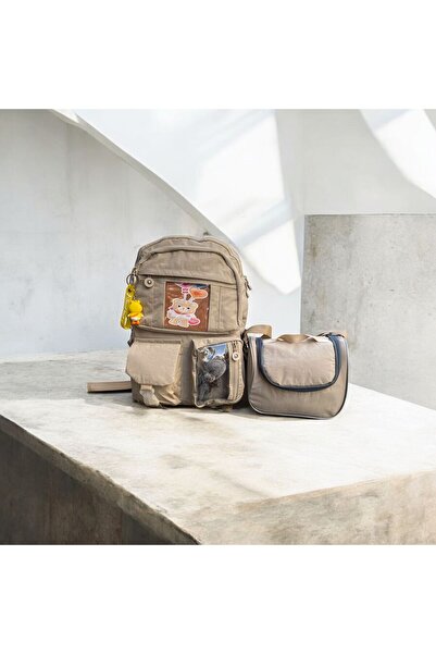 themoonbag Kaliteli Kore Tarzı Krınkıl Kumaş Aksesuarlı Beslenmeli Okul Çantası