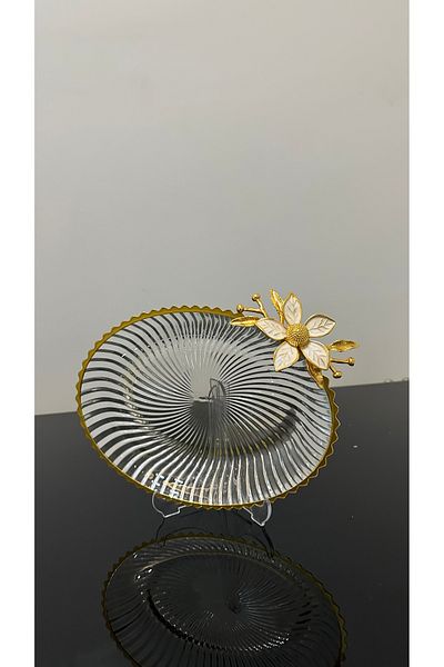 USD HOME Gilded Oval Small Size Service Presentation Plate with Daisy Accessories 25 cm