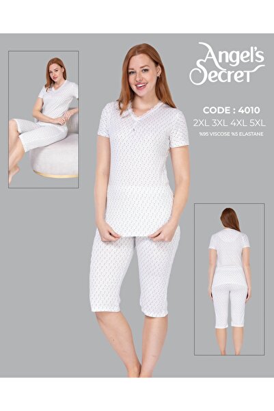 Angels Secret Viskon Kadın Günlük Çeyizlik Pijama Büyük Beden Kapri Takımı