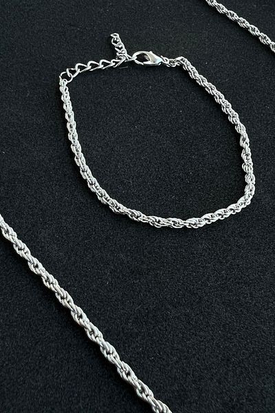 Smooth Carts Silver Color Twist Chain Necklace and Bracelet Set