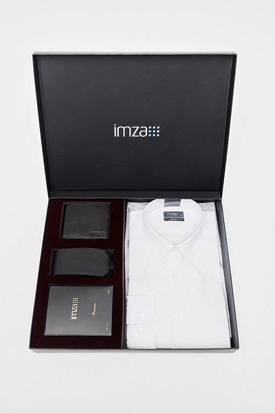İmza Λευκό πουκάμισο 4 τμχ Slim Fit, Γραβάτα, Πορτοφόλι, Σετ αρωμάτων - Πακέτο γαμπρού, Σετ δώρου, Σετ γάμου