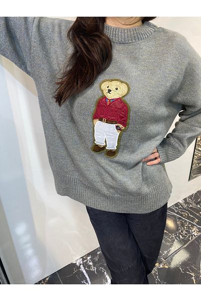 JOY İN JOY COPY - pulover supradimensionat din tricot brodat cu ursuleț