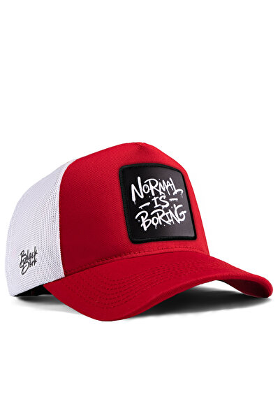 BlackBörk V1 Normal Is Boring Logolu Kırmızı-beyaz Trucker Şapka