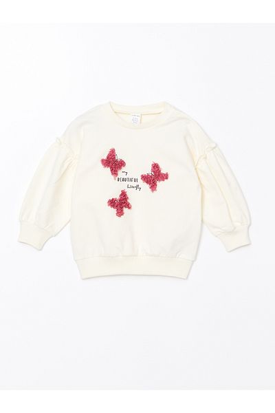 LC Waikiki Crew Neck Long Sleeve Printed Baby Girl Sweatshirt and Tights 2-Piece Set