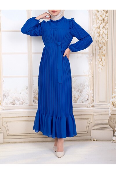 Modamorfo Rochie cu mâneci și mărgele plisate în față - Albastru