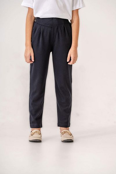Trend Baby Kids Navy Blue Girl's Trousers - Belt Detail
