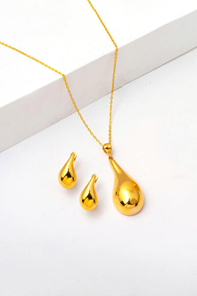 Bilezikci Su Damlası Kolye Küpeli 22 Ayar Spor Set