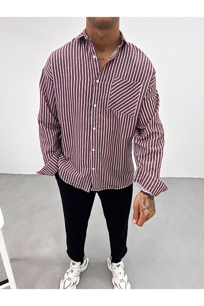 King Brothers Men's Striped Long Sleeve Shirt with Pockets - Oversize Loose Fit