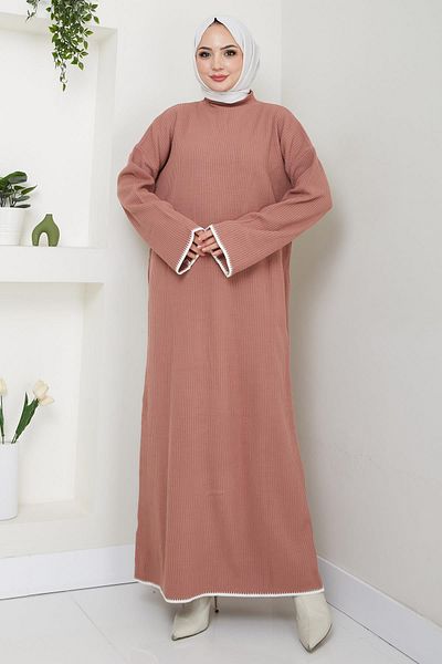 hafsamina Ισπανικό Πλεκτό Φόρεμα Dusty Rose HM2523