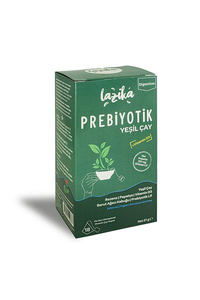 LAZİKA شاي أخضر بريبيوتيك - يحتوي على بريبيوتيك وفيتامين د3 لدعم الجهاز الهضمي