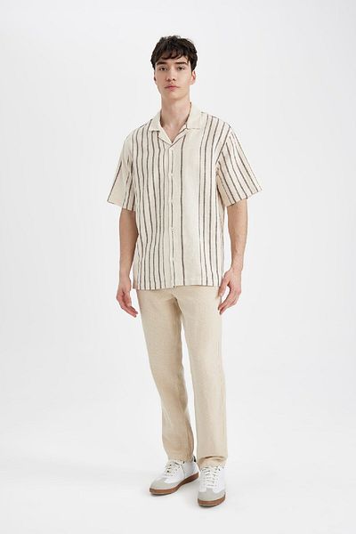 DeFacto Relax Fit Polokragen Gestreiftes Kurzarmhemd C7203ax24sm