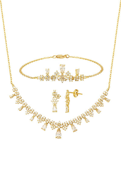 Bilezikci Damla Taşlı 14 Ayar Altın Nişan Set Takımı