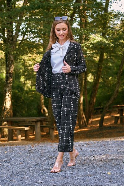 KÜÇÜĞÜM BUTİK Black Tweed Button Detailed Long Jacket and Trousers Set (Jacket-Pant)