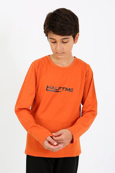 Akbeniz Boy's Long Sleeve Combed Cotton Pajama Suit 20437 Orange