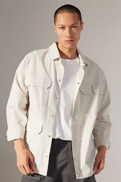DeFacto Oversize Wide Fit Cotton Long Sleeve Shirt Jacket B3864Ax23Au